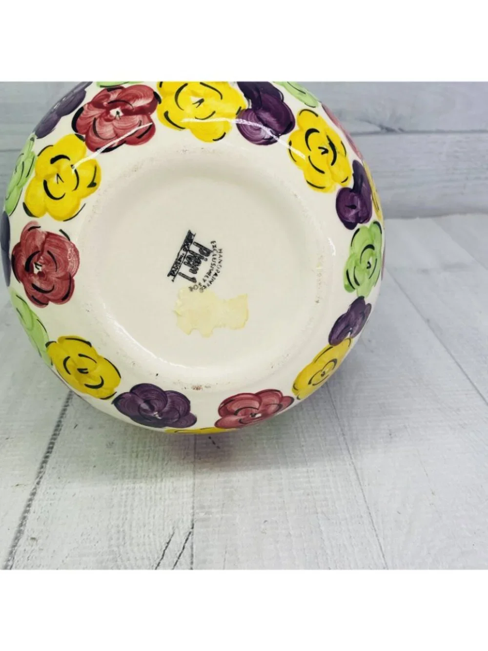 Pier 1 One MULTICOLORED FLORAL Black Trim Hand Painted Ceramic 80oz Pitcher